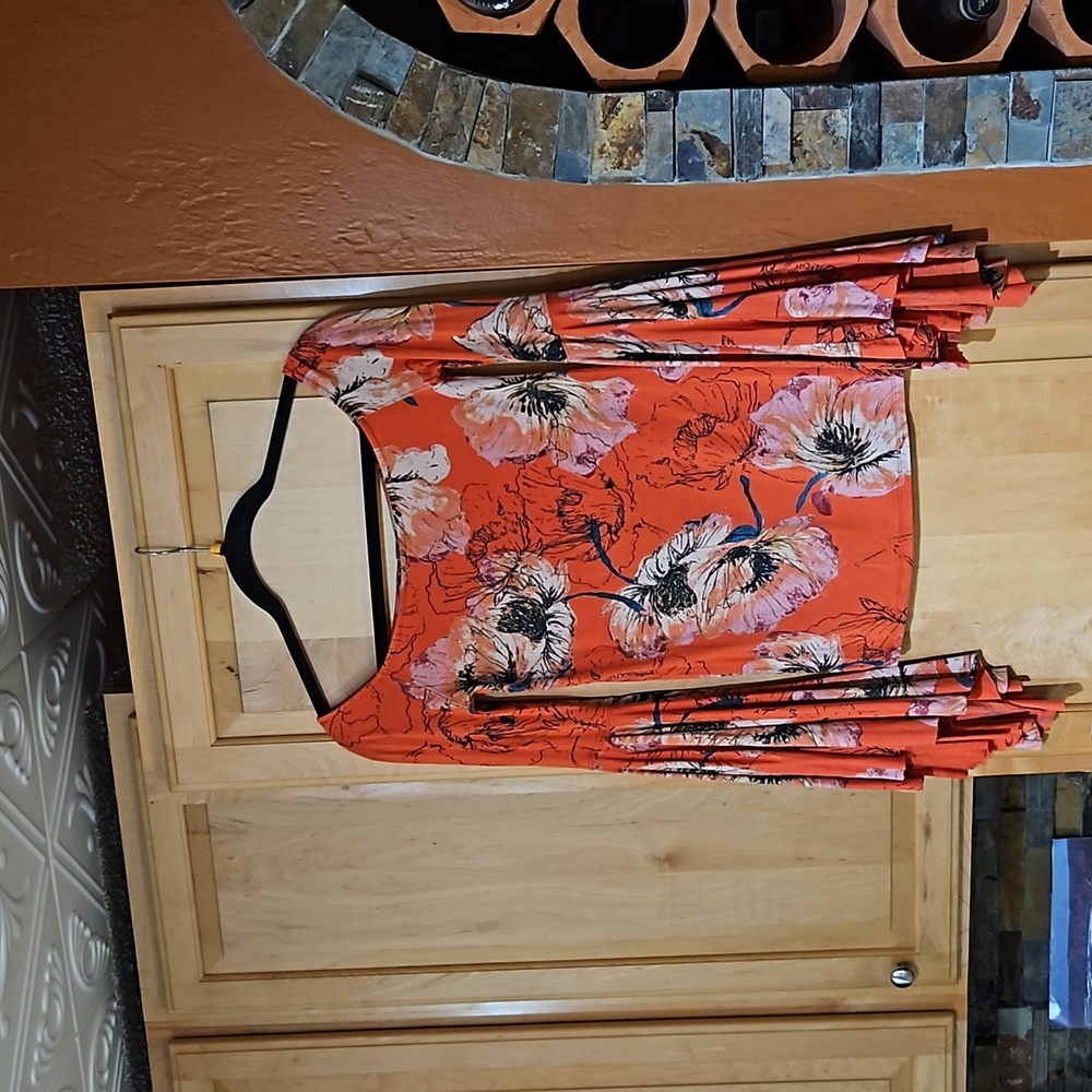 Free People Coral Floral Off-Shoulder Bell Sleeve Blouse Size: S
